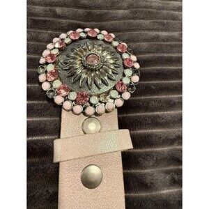 Leatherock Women's Belt Light Shimmer Pink Silver Buckle Rhinestone Metal Stud